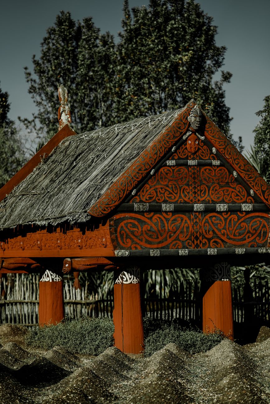 Maori meeting house carving representing culture and history